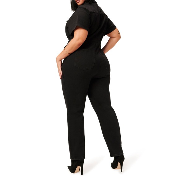 Good American Fit For Success Denim Jumpsuit Women 2XL Black Stretch Minimalist - Picture 2 of 16